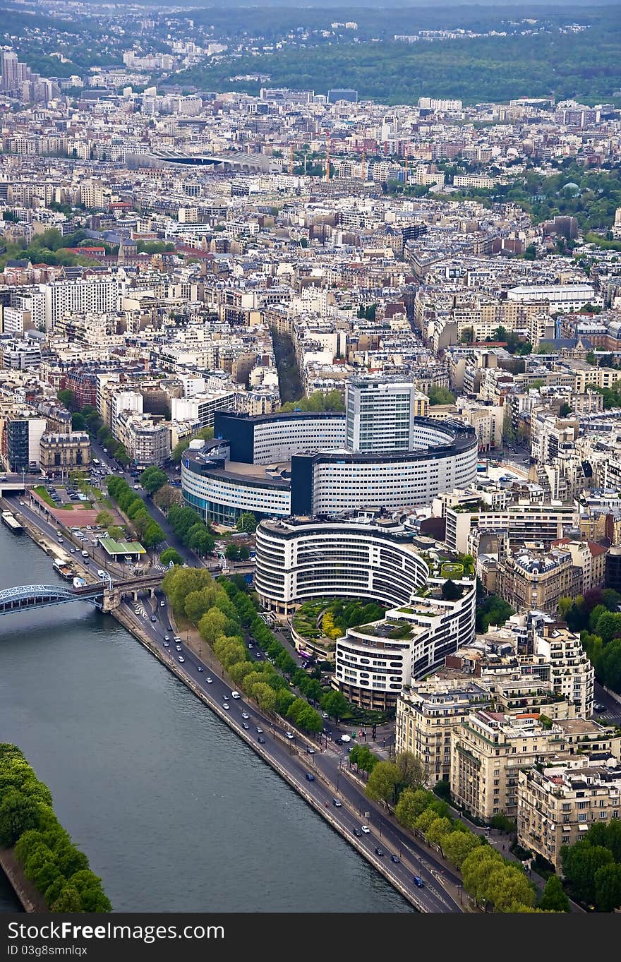 Paris. River Seine with the height. Urban scene.