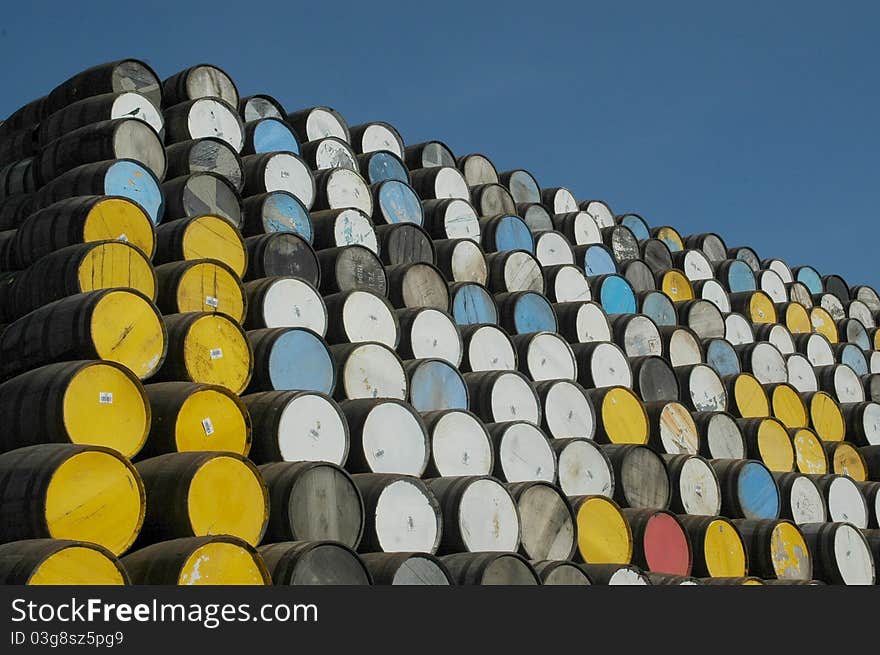 Stacked whisky barrels in a cooperage in scotland