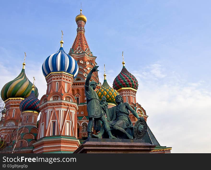 St. Basil's Cathedral and the monument to Minin and Pozharsky in Moscow. Russia