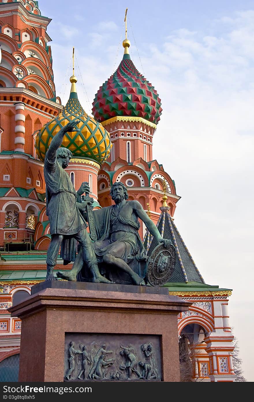 St. Basil's Cathedral and the monument to Minin and Pozharsky in Moscow. Russia