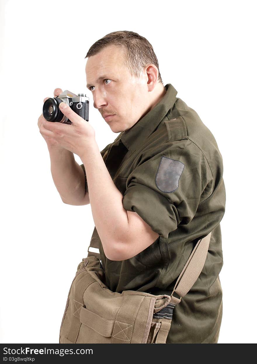 Color photo of a soldier with camera. Color photo of a soldier with camera