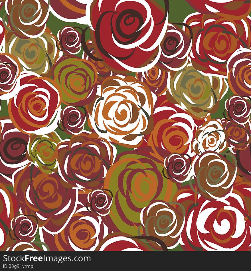 Seamless red with green texture with roses. Seamless red with green texture with roses