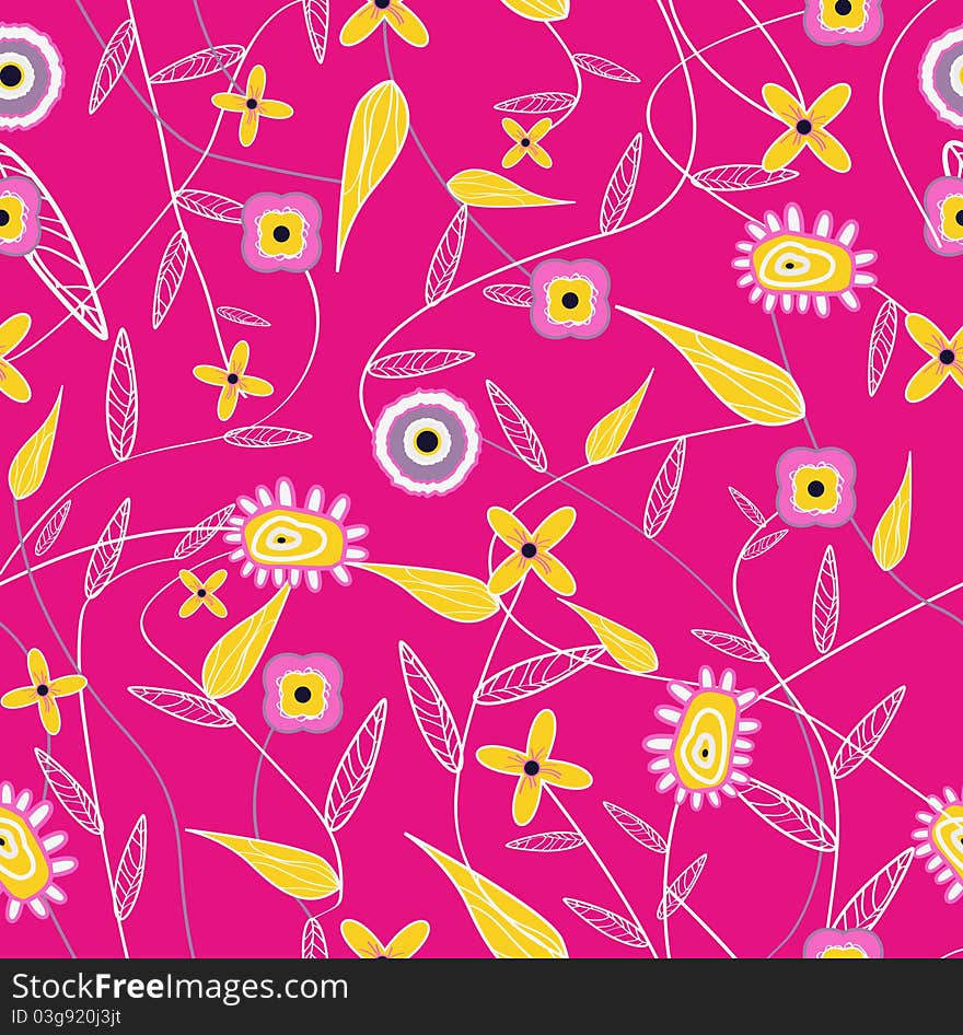 Pink seamless texture with flowers and leafs. Pink seamless texture with flowers and leafs