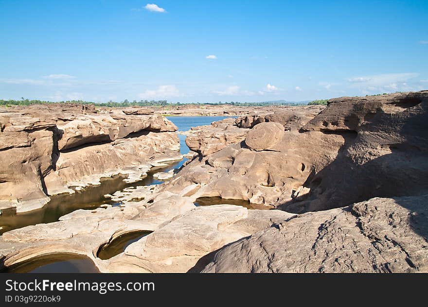 The Amazing of Rock,Natural of Rock Canyon in Khong River after the water come down in Summer,Three Thousand Hole,North East of Thailand