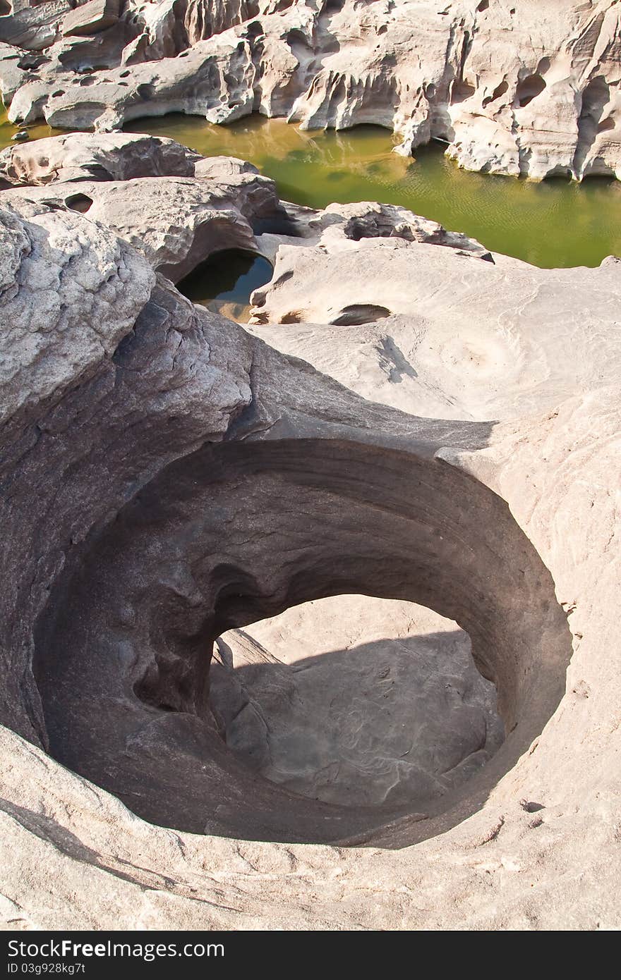 The Amazing of Rock,Natural of Rock Canyon in Khong River after the water come down in Summer,Three Thousand Hole,North East of Thailand