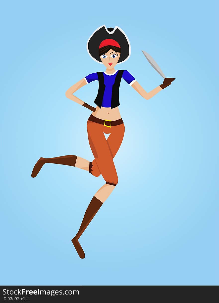 Running pirate girl with pirate hat