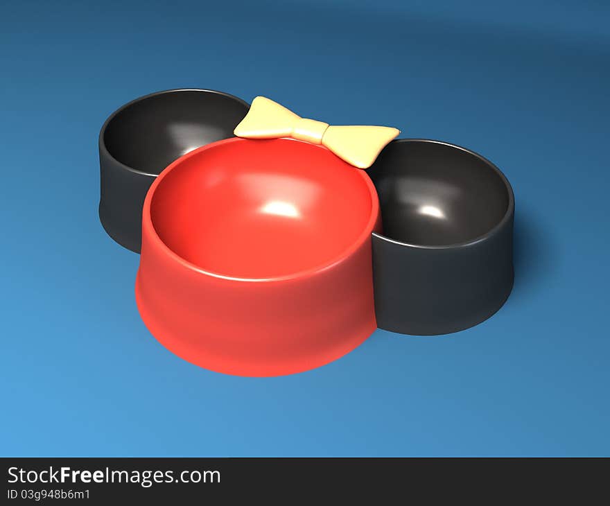 Animal food dish isolated on blue background. 3d render