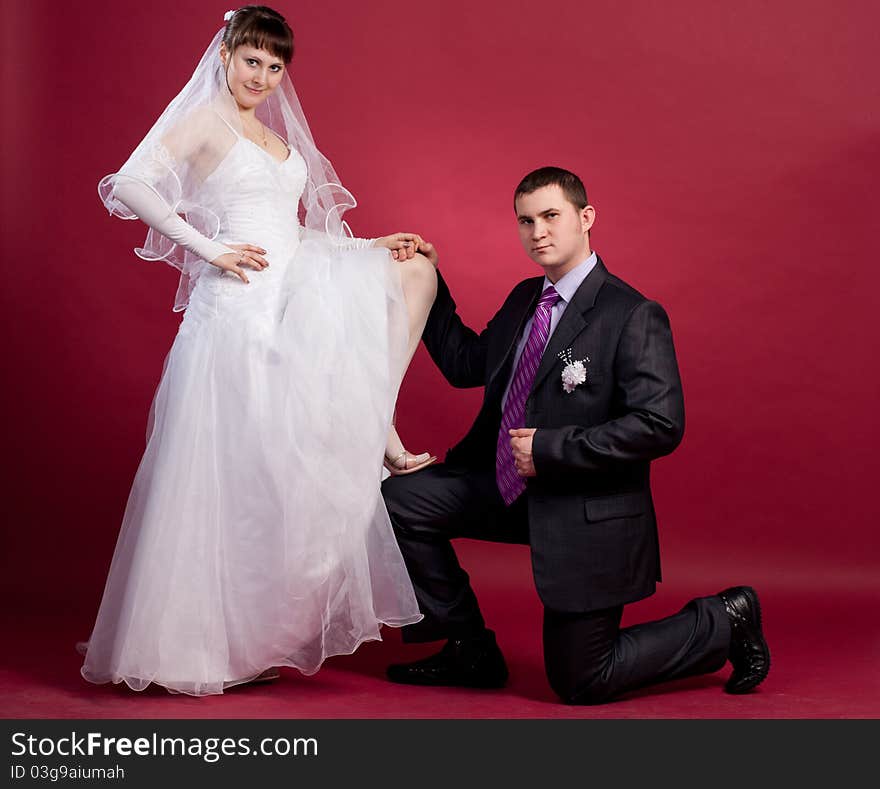 Couple newlyweds in wedding dress and suit