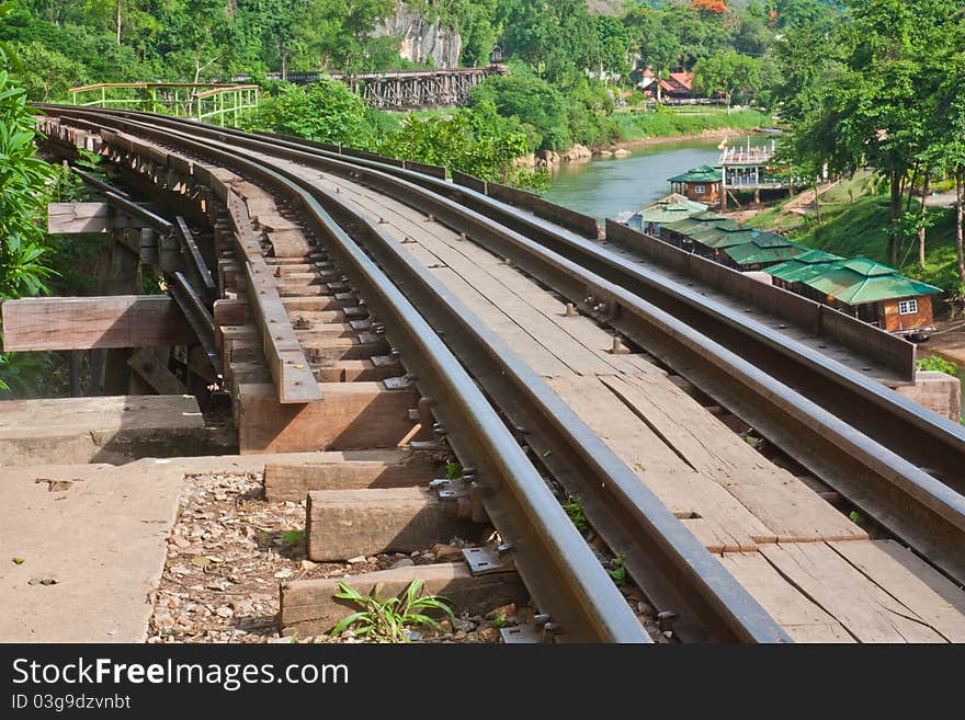 Railway beside mountain