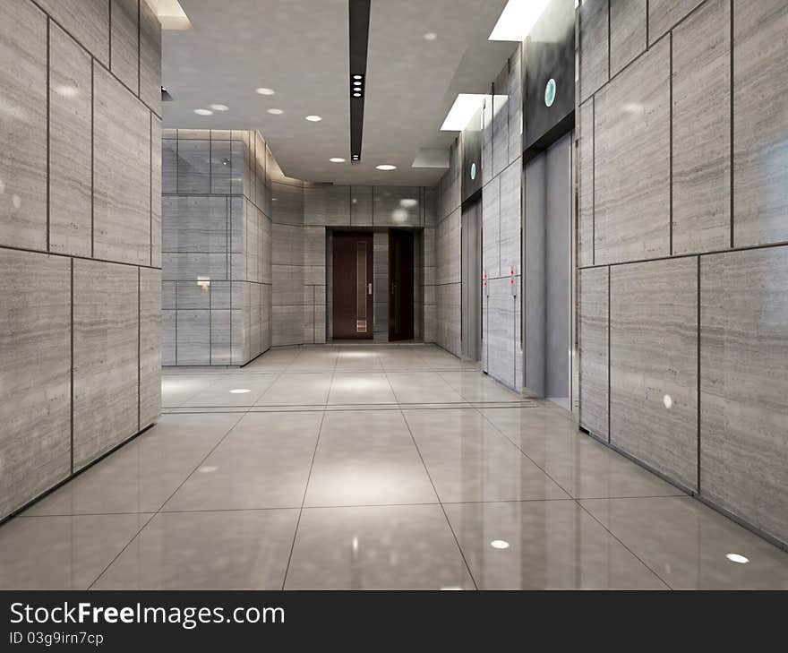 Modern corridor interior image (3D rendering). Modern corridor interior image (3D rendering)