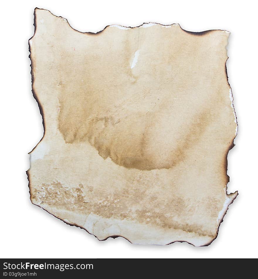 Burned Old Grunge paper isolate on white background. Burned Old Grunge paper isolate on white background