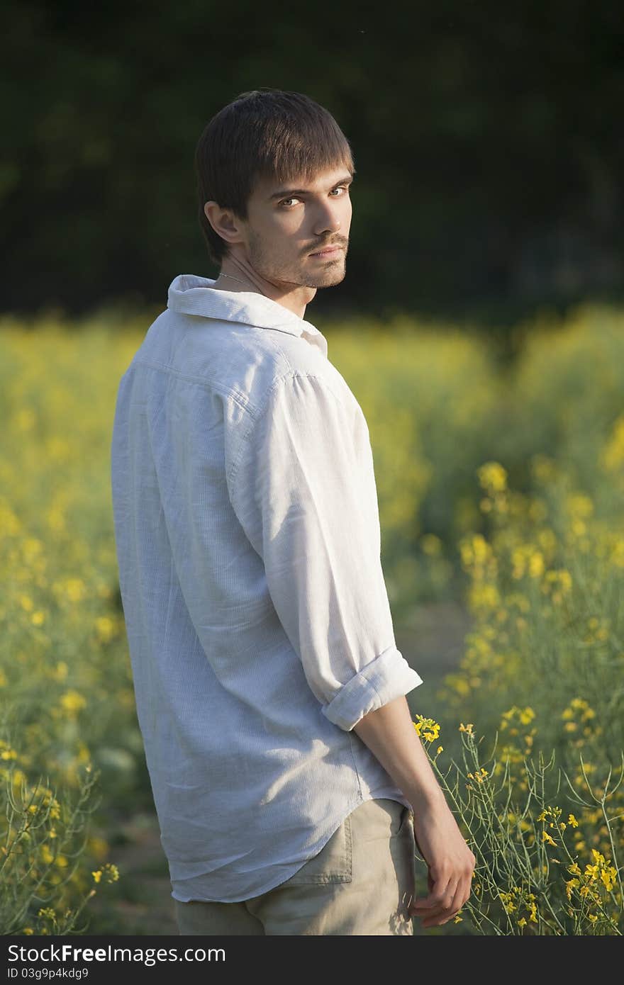 Portrait of man in field