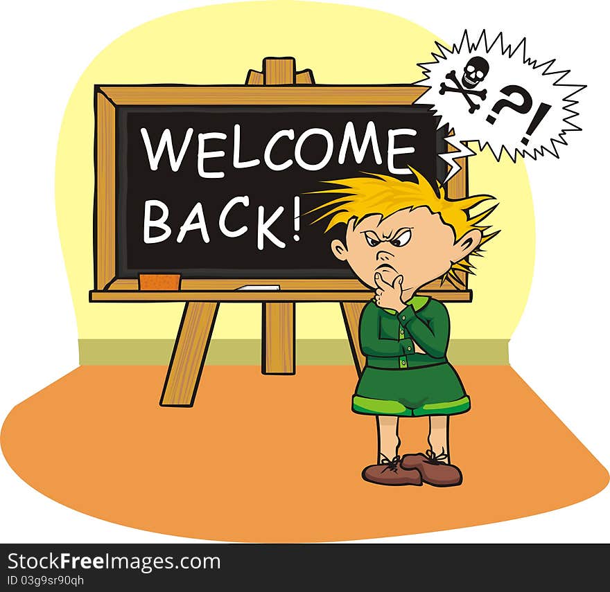 Welcome back - student at the blackboard