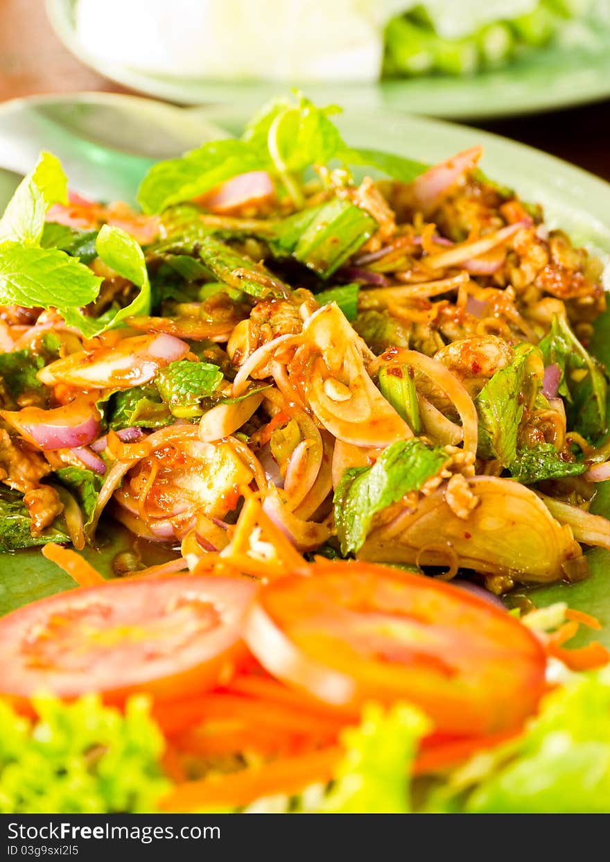 Thai dish, Spicy chili pork salad. Thai dish, Spicy chili pork salad