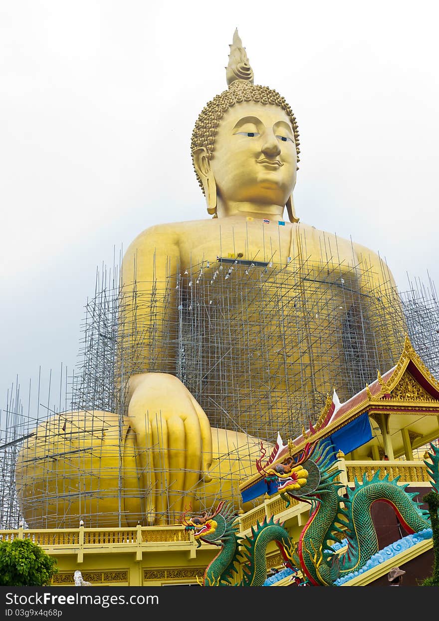 The biggest golden buddha statue at Muang temple, Aungthong city Thailand. The biggest golden buddha statue at Muang temple, Aungthong city Thailand