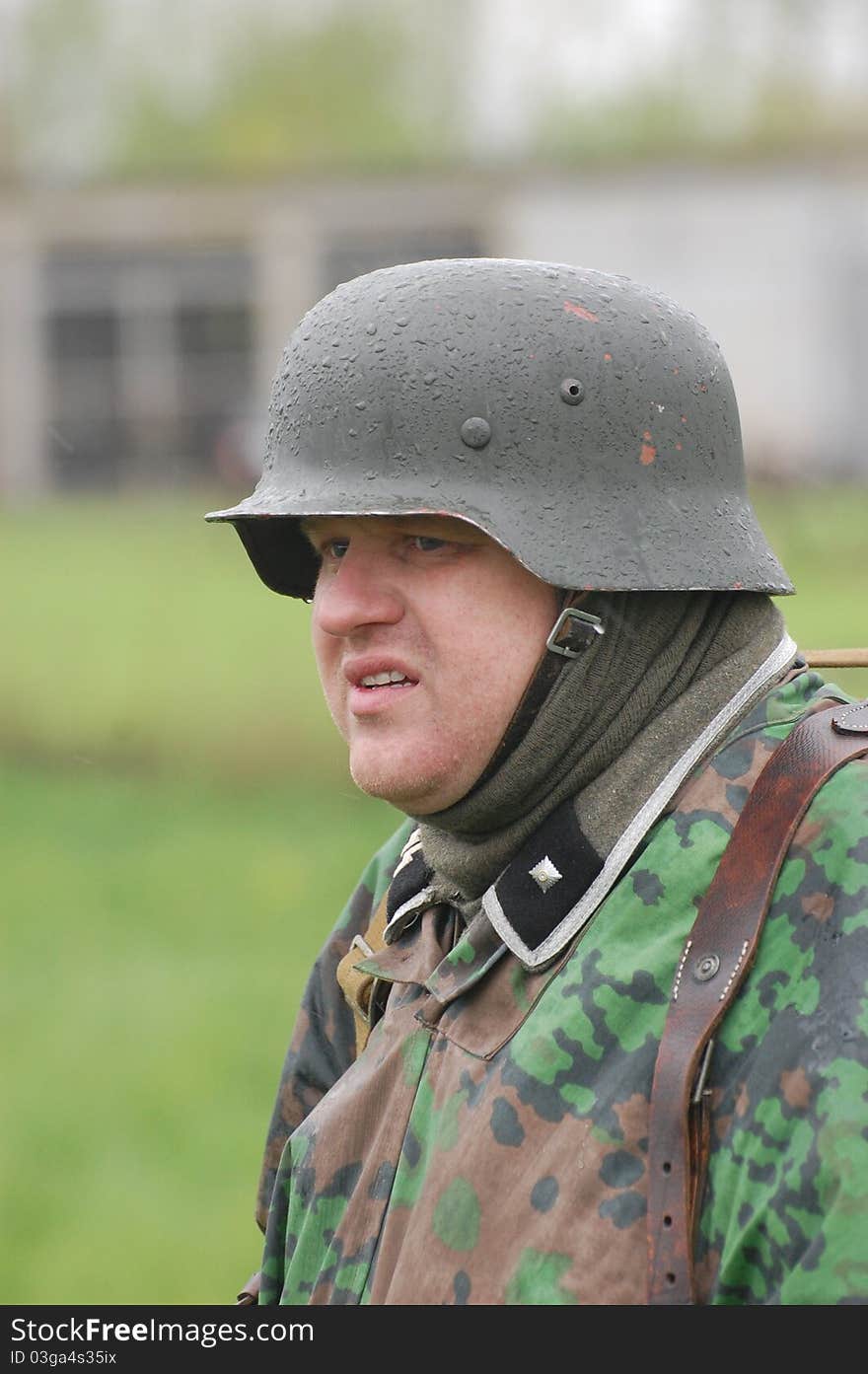 Member of Red Star history club wears historical German uniform during historical reenactment of WWII in Kiev,Ukraine. Member of Red Star history club wears historical German uniform during historical reenactment of WWII in Kiev,Ukraine