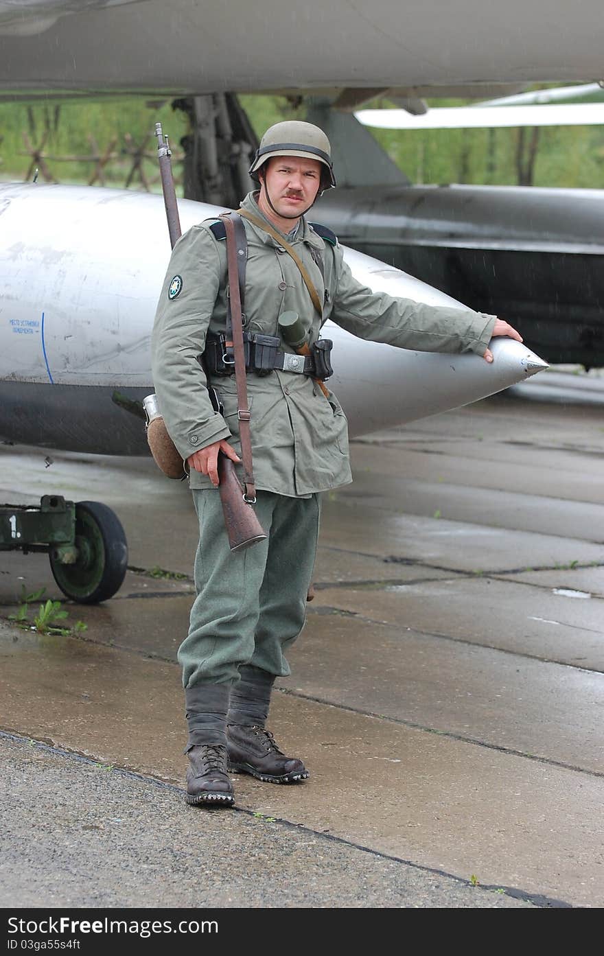 Member of Red Star history club wears historical German uniform during historical reenactment of WWII in Kiev,Ukraine. Member of Red Star history club wears historical German uniform during historical reenactment of WWII in Kiev,Ukraine