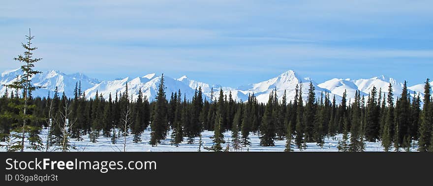 Alaska range in winter near Broad pass