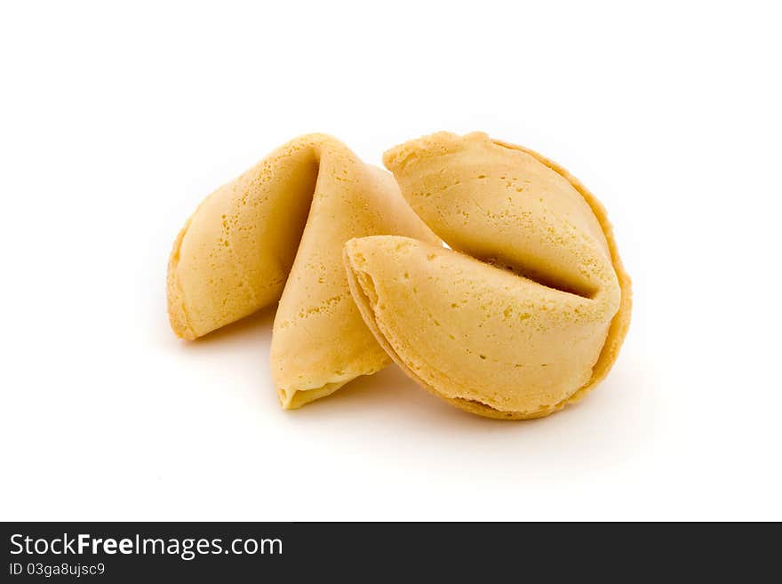 Two fortune cookies over white