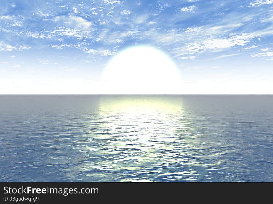 3d rendered sunrise with clouds and sea. 3d rendered sunrise with clouds and sea