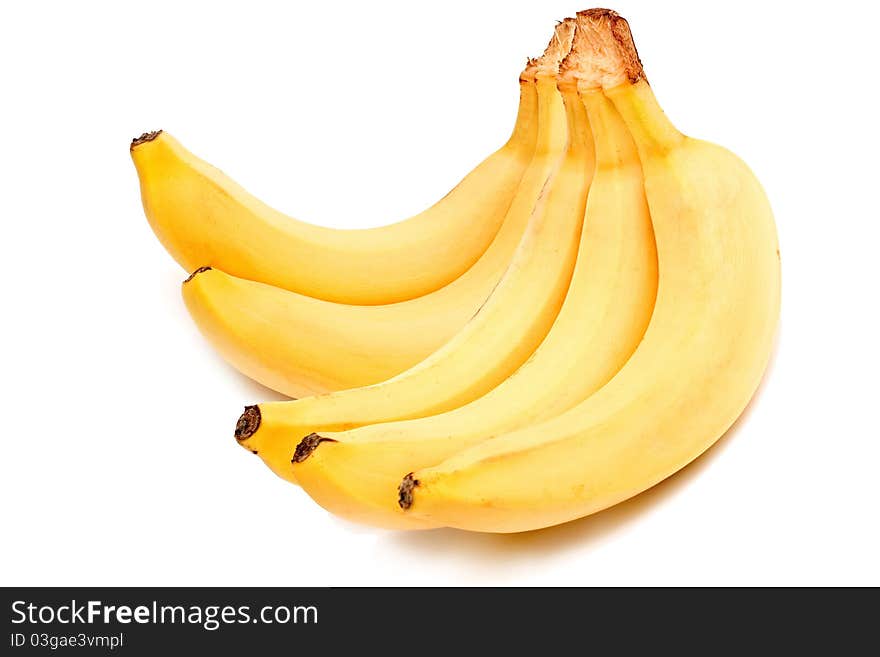 Photo of a sheaf of bananas on a white background