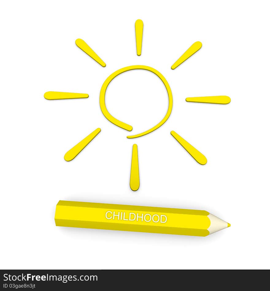 In pencil sign of the sun - a symbol of childhood. 3d rendering