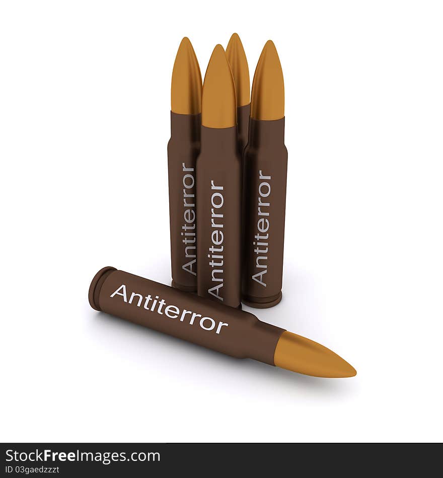 Bullet with the inscription Antiterror. 3d rendering