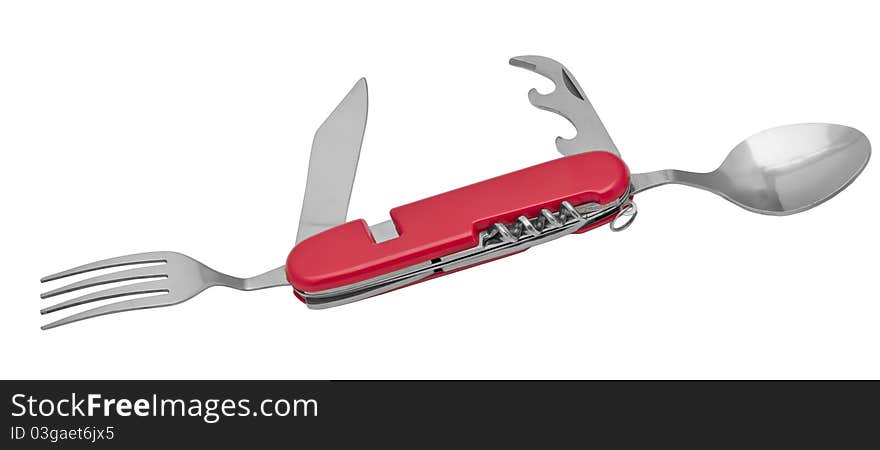 Modern metal corkscrew on a white background