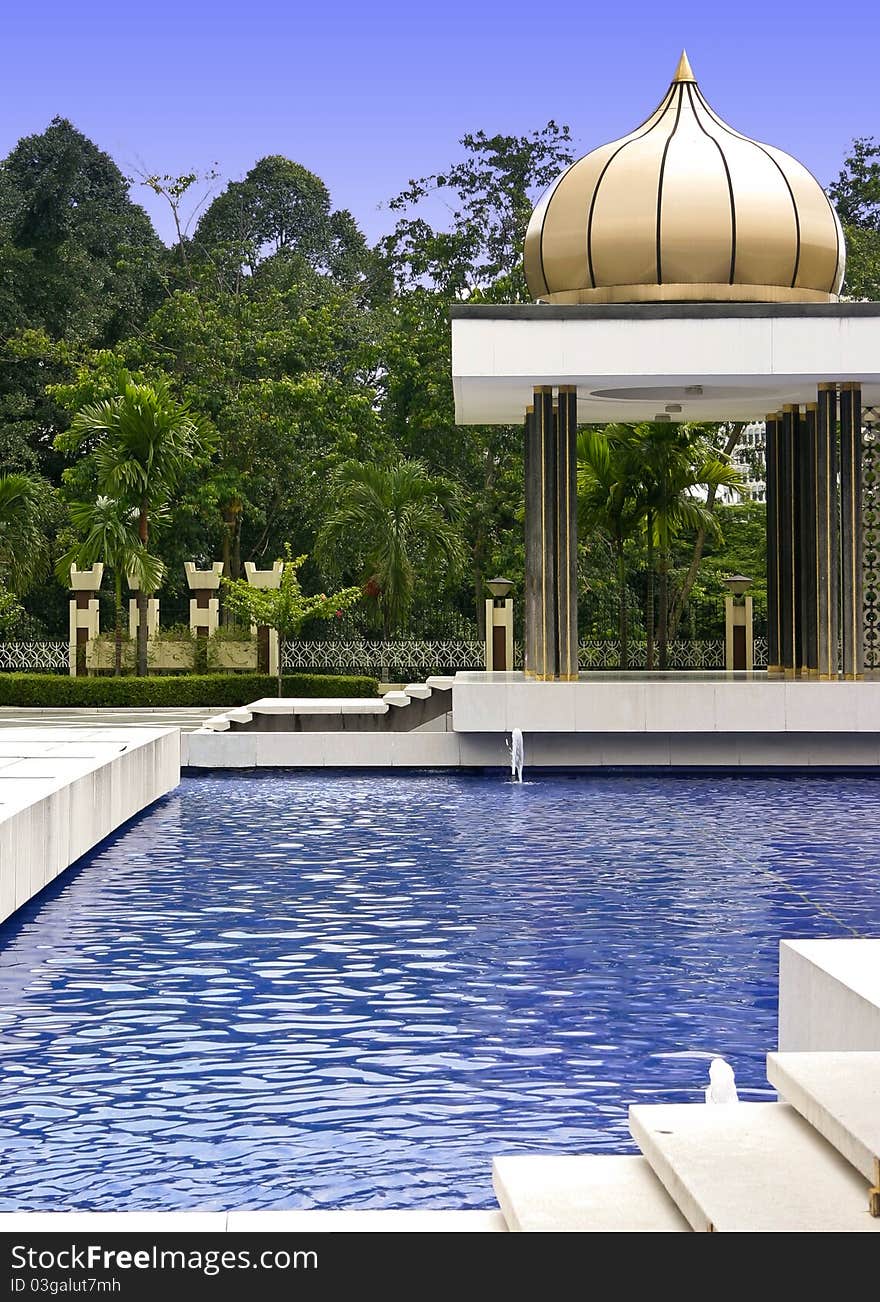 Peaceful Oriental Gardenin Kuala Lumpur with blue pool