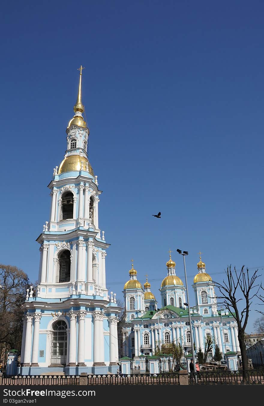 Naval Cathedral of St. Nicholas in Saint Petersburg, Russia, one of the city's landmarks, is located near Mariinsky (Kirovsky) theater