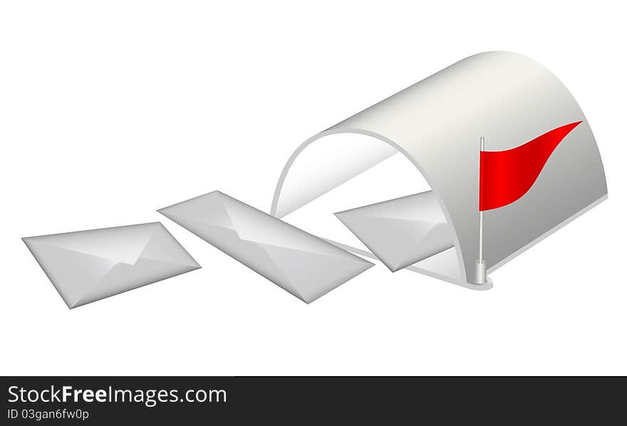 Mail box and envelopes on a white background. Mail box and envelopes on a white background.