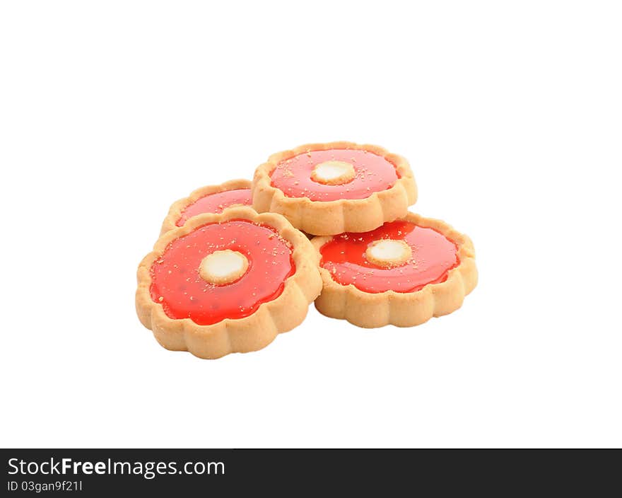 Cookies with red jam. Cookies in a flower.