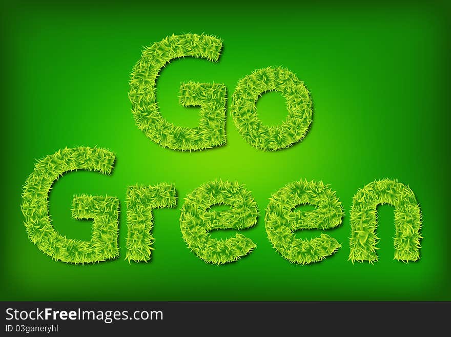 Illustration of go green written with grass on abstract background. Illustration of go green written with grass on abstract background