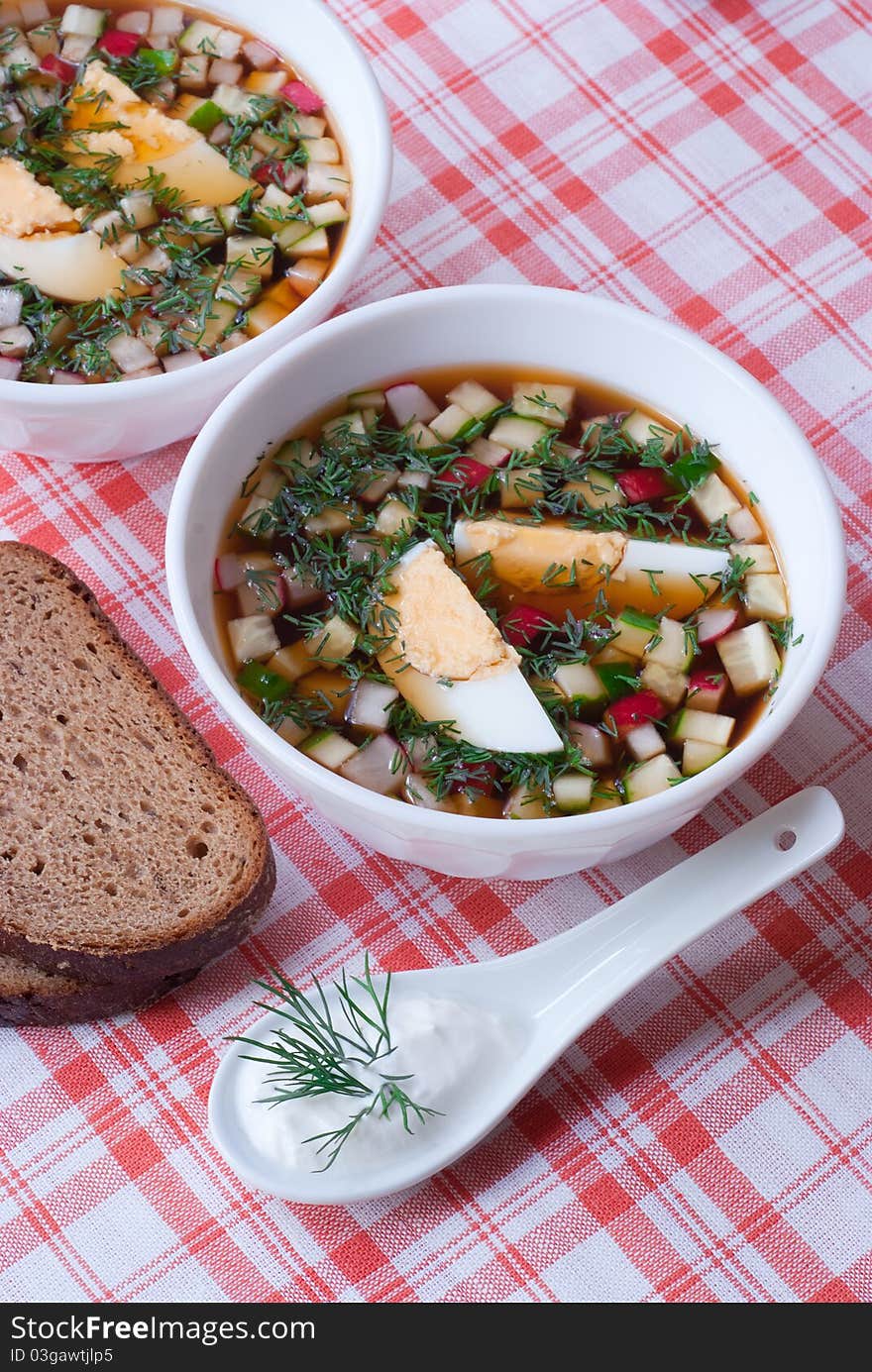 Cold summer soup okroshka.