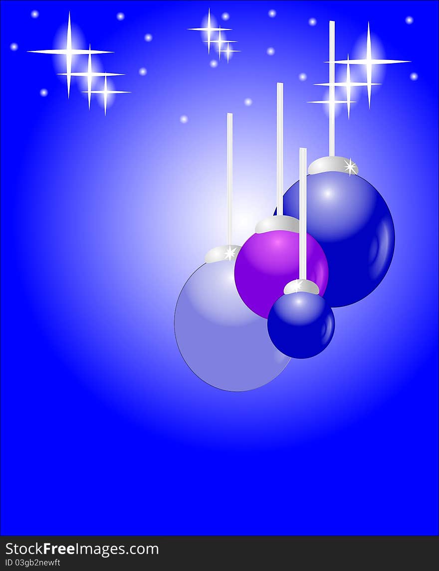 Background on blue for seasonal holidays with bulbs and stars in the night sky. Background on blue for seasonal holidays with bulbs and stars in the night sky