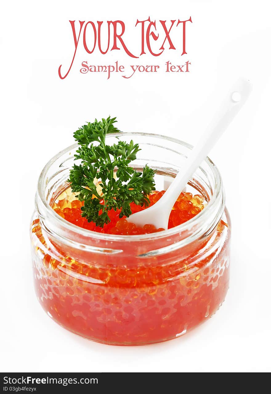 Red caviar on a white background