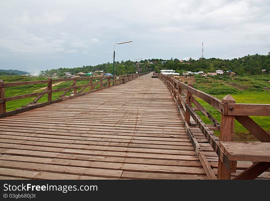 Long wooden bridge in Kanchanabury,Thailand