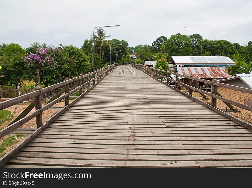 Long wooden bridge in Kanchanabury,Thailand