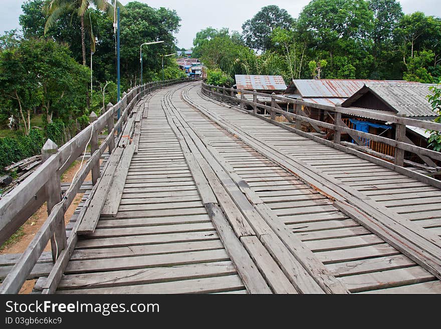 Long wooden bridge in Kanchanabury,Thailand