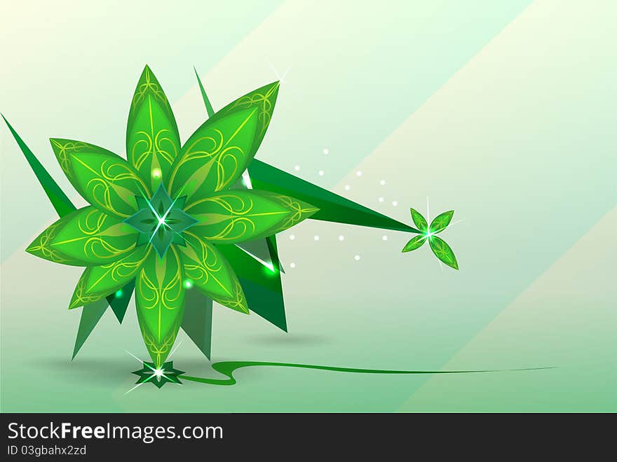 Abstract background. Green flower. Vector