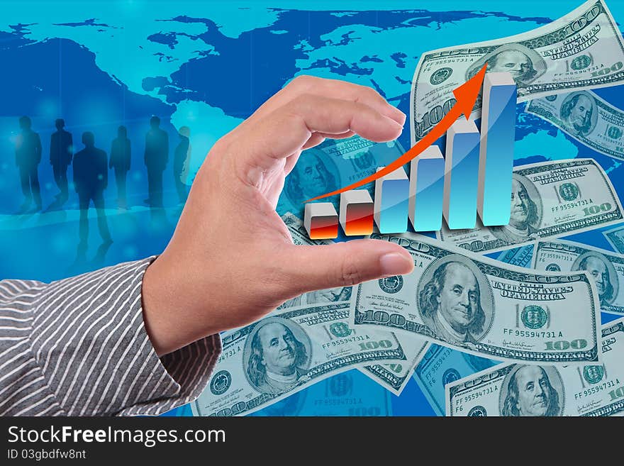 Hand of business man holding growing graph