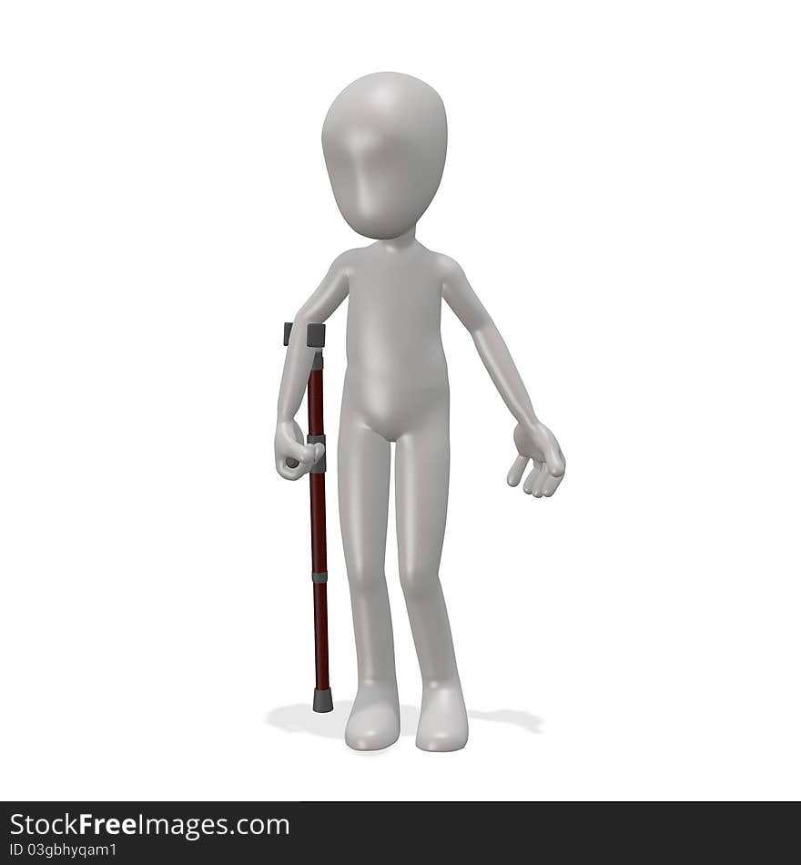 The man is leaning on a crutch. 3d render. The man is leaning on a crutch. 3d render