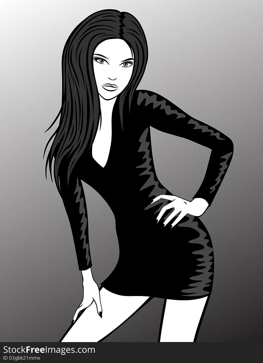 Black And White Illustration Of Woman