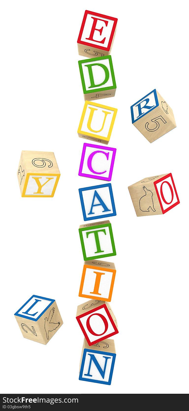 Toy letter cubes that spell education