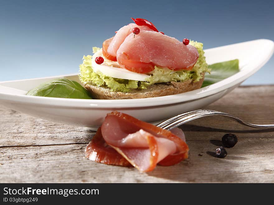 Very tasty snack with eggs and ham. Very tasty snack with eggs and ham