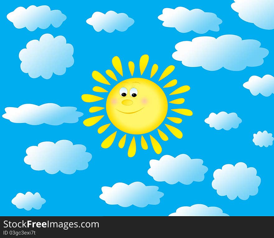 Sun and clouds on a background