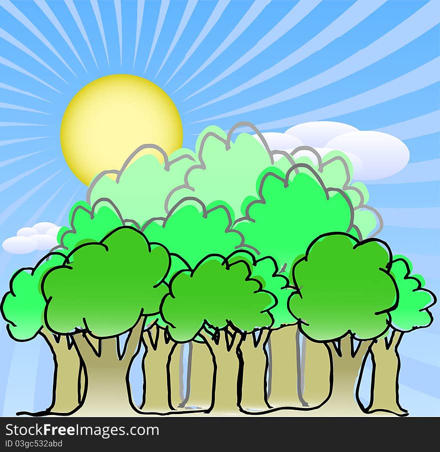 Sunrise summer landscape illustration. Sunrise summer landscape illustration