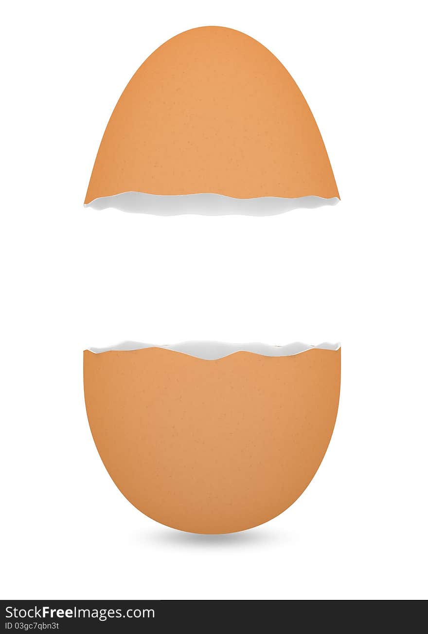 One egg broken in two parts with blank space in the middle (3d render). One egg broken in two parts with blank space in the middle (3d render)