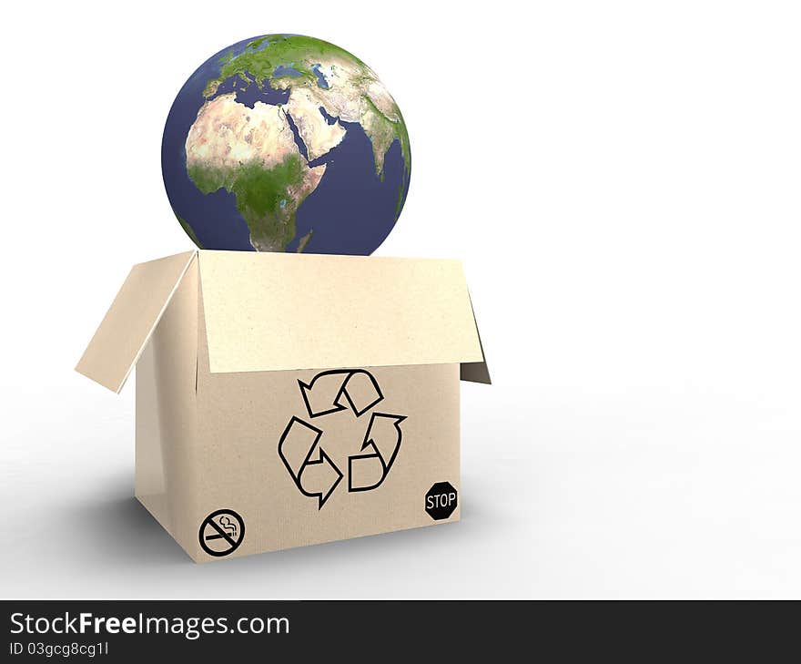 3d illustration of planet earth in cardboard, protected. 3d illustration of planet earth in cardboard, protected