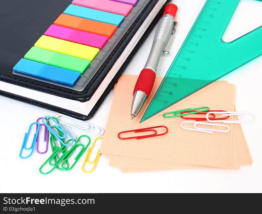 Office accessories on a white background